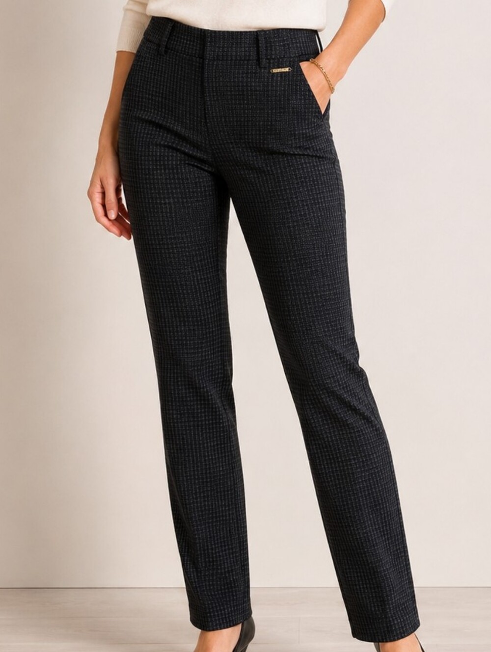 ELLEN TRACY CHECKED PONTE‎ PANTS